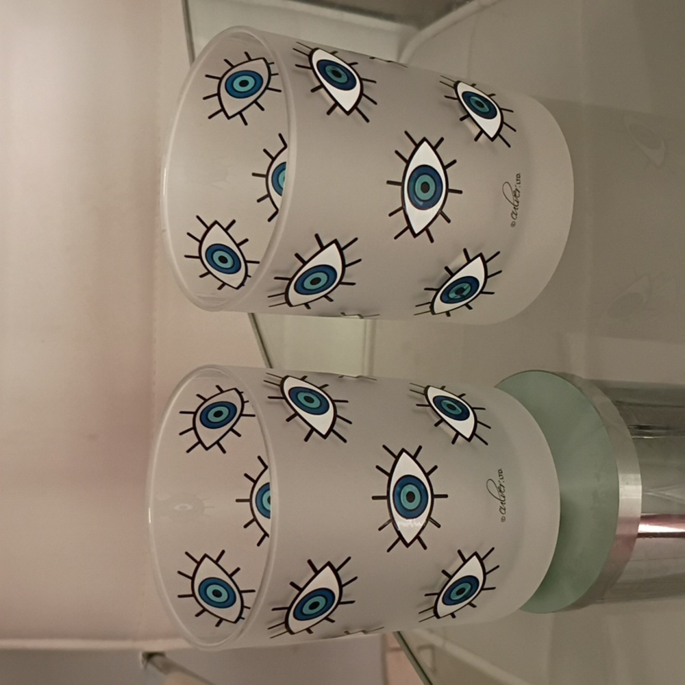Culver Blue Evil Eye Pattern Frosted Glasses Set